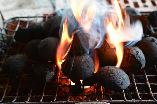 Charcoal Briquette On Fire
